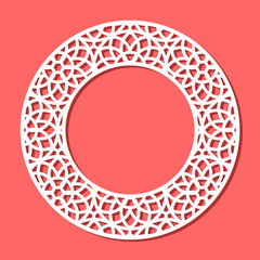 Round frame with geometric pattern. Border with linear ornament for mirror, card, photo. Template for plotter laser cutting of paper, fretwork, wood carving, metal engraving, cnc. Vector illustration