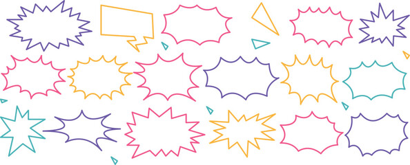 Blank comic books speech bubbles. Black and white speech balloons with halftone pattern shadows