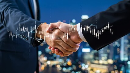 Business handshake overlaid with financial chart graphics - Powered by Adobe