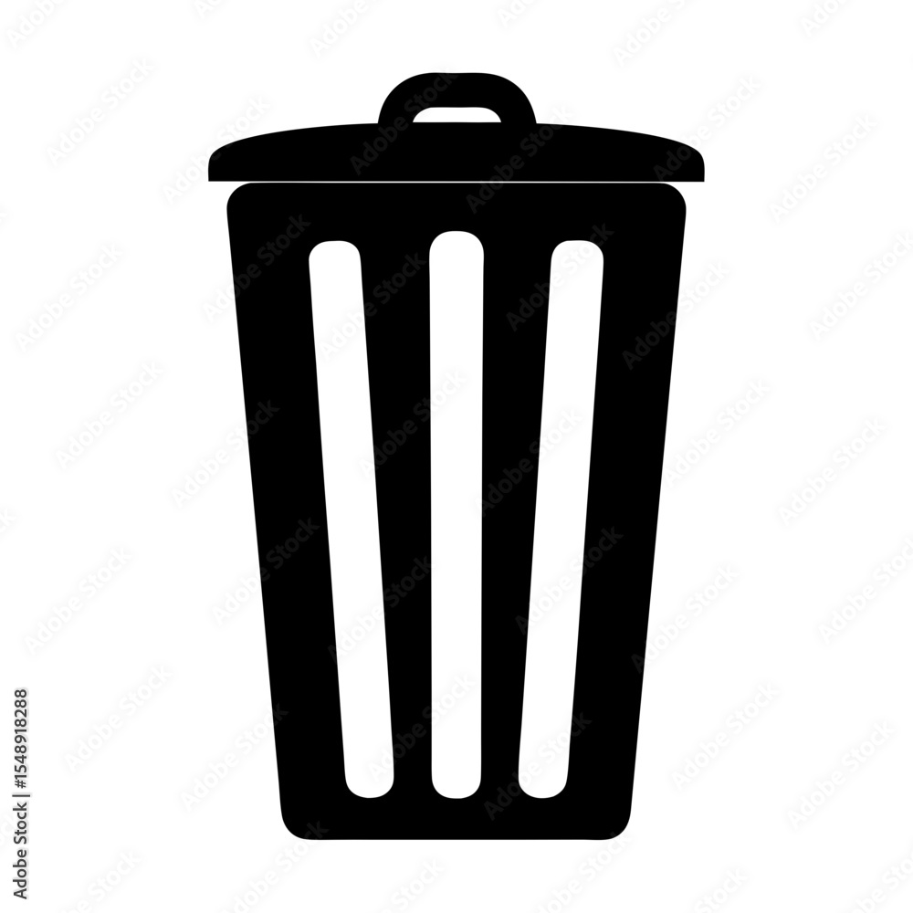 Poster isolated black and white trash can icon with lid and handle