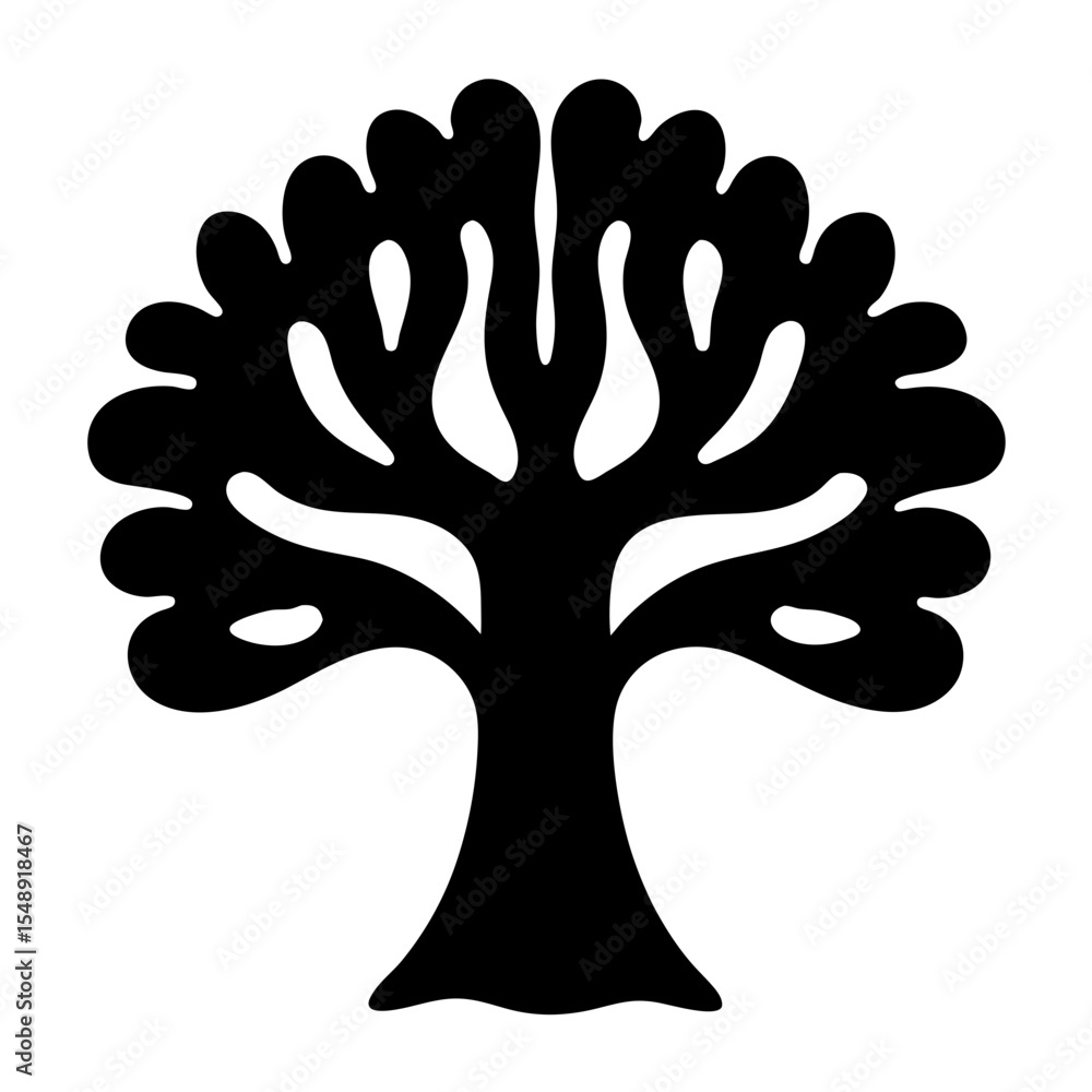 Poster abstract black tree silhouette with rounded leaves and branch pattern