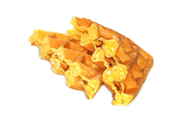 Waffles desserts. homemade waffle mix corn. Golden brown baby corn waffles, halved and placed on a...