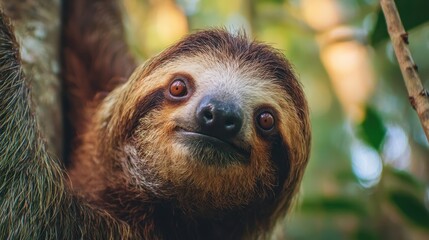 Naklejka premium Close-up of a sloth's head and face.