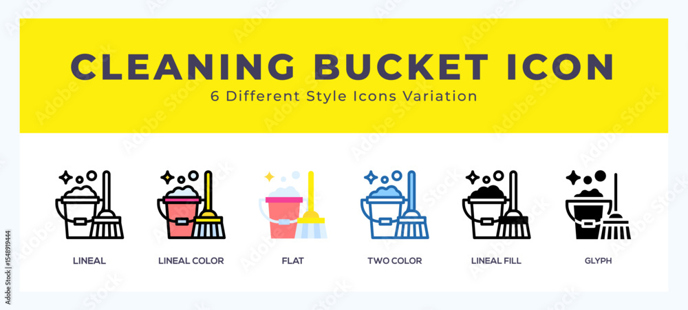 Poster cleaning bucket set of simple icons great for web. app. presentation and more.