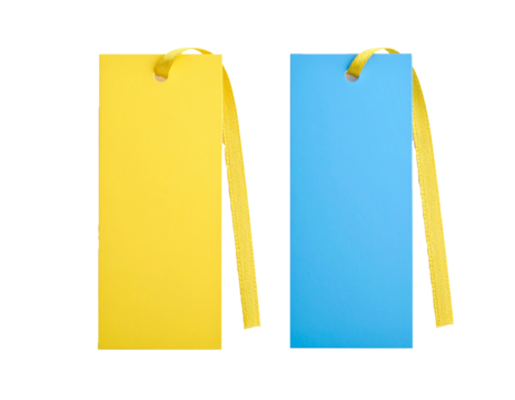 Colorful paper bookmarks with string isolated on transparent background