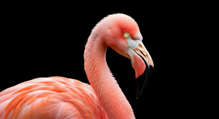Obraz premium Pink Flamingo Portrait on Black Background