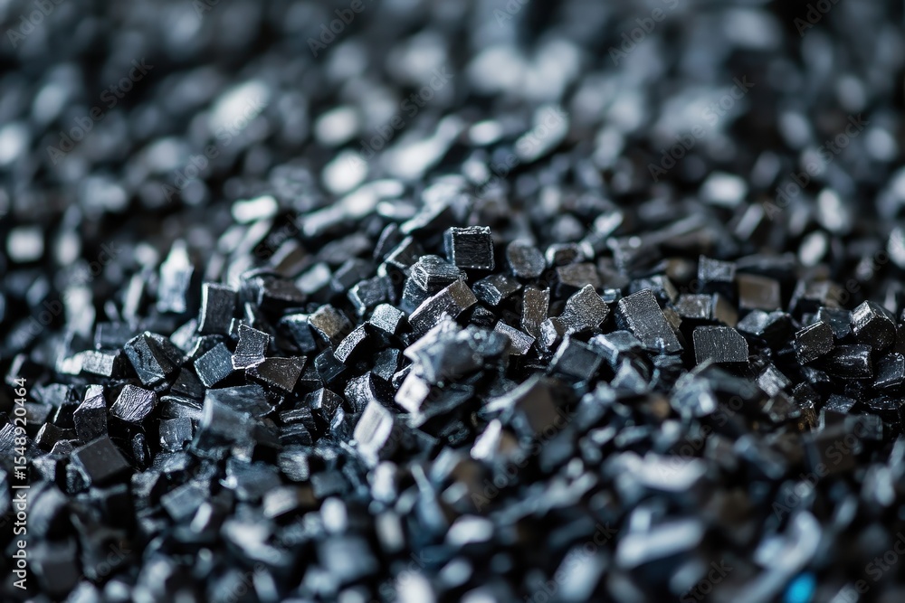 Poster pile of shiny, small black cubic crystals, filling most of the frame. perfect for background or to s