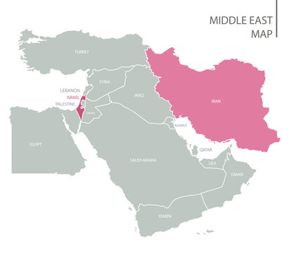 Middle East Countries Map Vector File. Iran-Israel conflict on the map