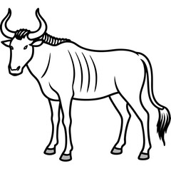 Minimalist Wildebeest Line Art Illustration