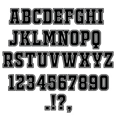 font alphabet, vector, letters, numbers, punctuation marks,