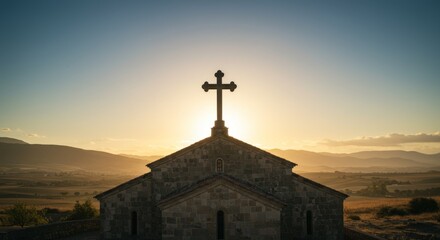 Church with large cross above altar or rooftop