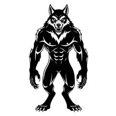 Obraz premium Bold Vector SVG Illustration of a Werewolf Character in Modern Flat Style with Monochrome Black and White Color Scheme