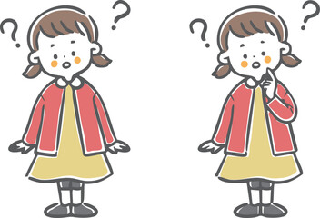 疑問を持つ女の子　全身　ベクター

