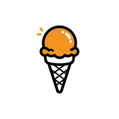 Vector Minimalist Flat SVG Icon of Ice Cream Cone with Orange Scoop in Modern Style for Web and App Design