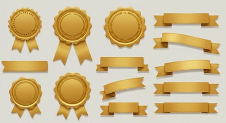 Golden Award Seals, Ribbons, and Banners: A Collection of Premium Design Elements
