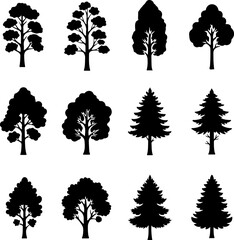 Collection of diverse tree silhouettes for nature-themed designs.