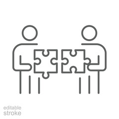 Team Misalignment Icon Vector Editable Stroke Outline Symbol of People Holding Puzzle Pieces That Do Not Fit Representing Workplace Conflict and Collaboration Breakdown