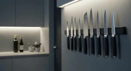 Sleek Modern Kitchen: Magnetic Knife Strip with Premium Cutlery