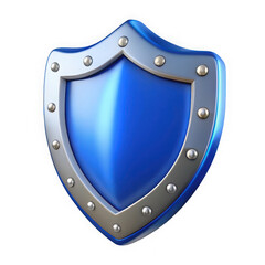 Shiny blue shield with silver border representing protection isolated on transparent background