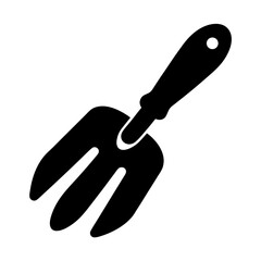 Gardening Fork Icon Design, A minimalist black icon of a gardening fork, symbolizing gardening, planting, and outdoor work.
