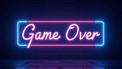 Game over neon sign on a brick wall at night