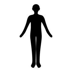 Isolated black silhouette of a person standing with arms outstretched and legs together