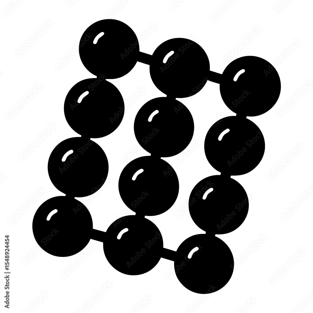 Poster illustration of a molecule with round atoms arranged in a lattice structure