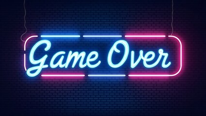 Neon game over sign glowing in the dark