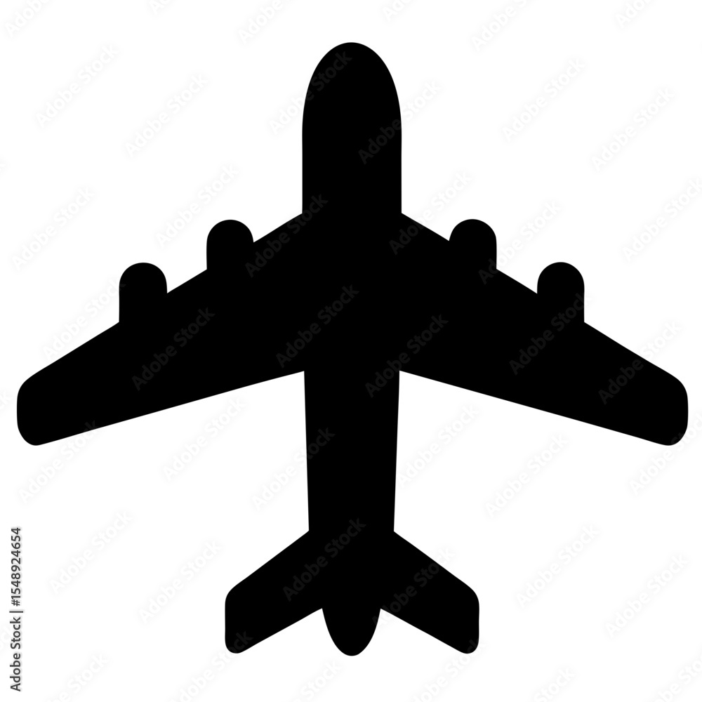 Poster simple silhouette of an airplane with four engines and ttail configuration