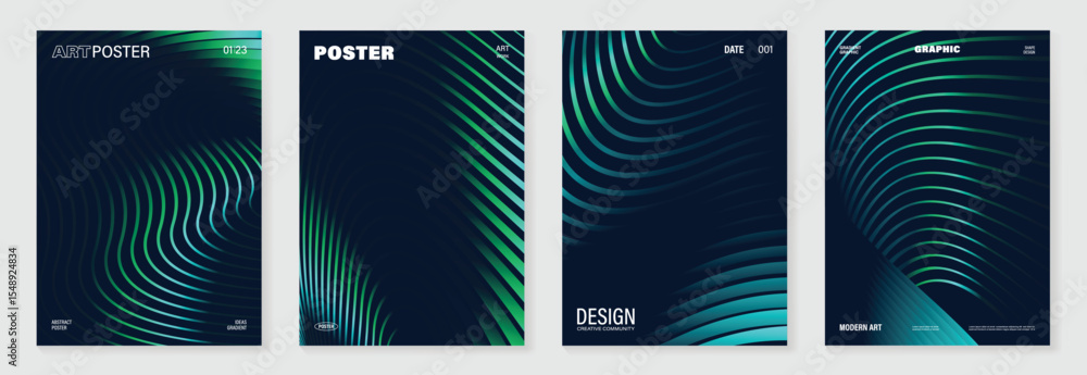 Aufkleber abstract line wave gradient poster background vector set. minimalist cover template with vibrant per