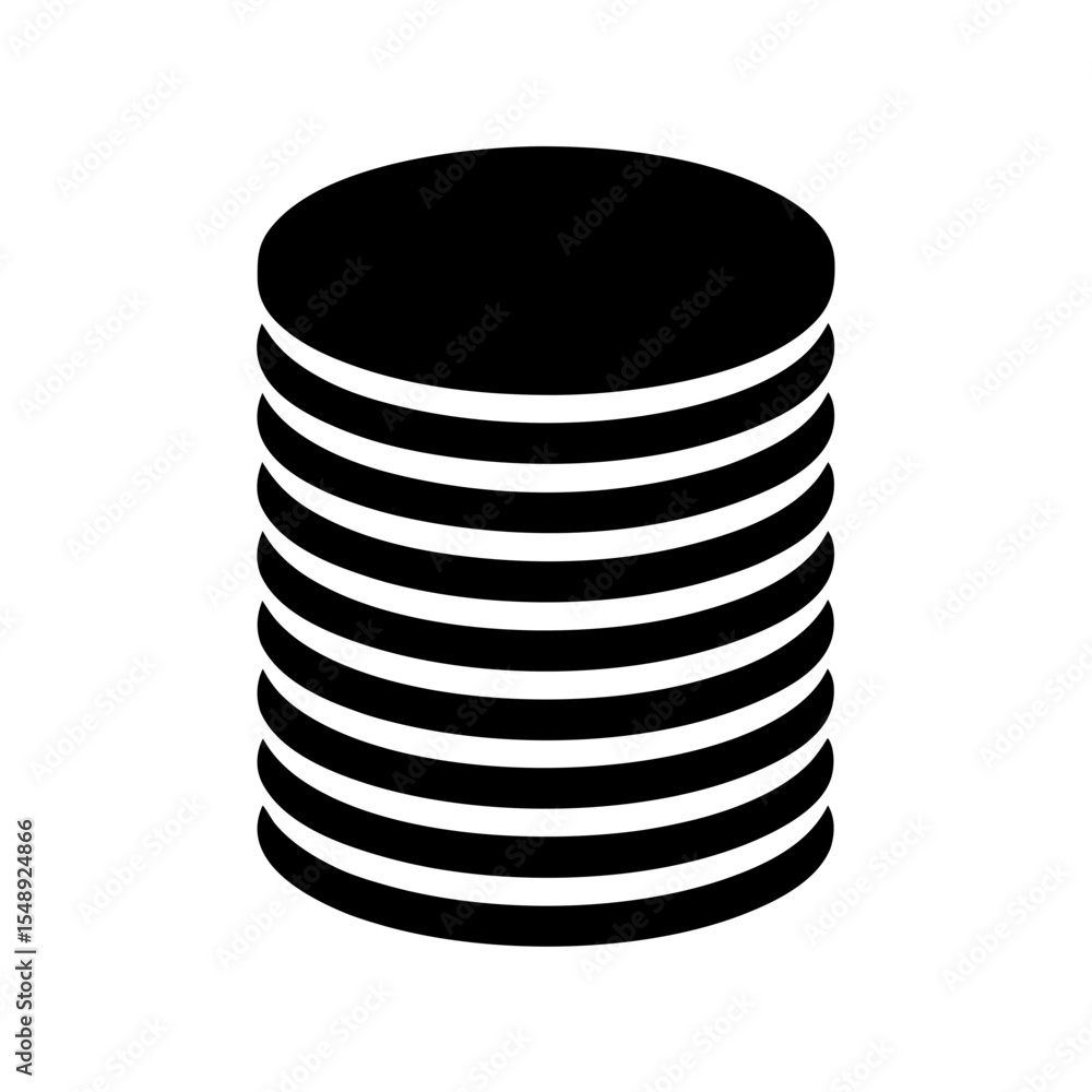 Aufkleber isolated stack of coins or database icon in black and white style