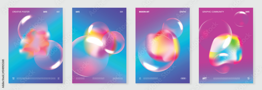 Aufkleber modern gradient liquid glass poster background vector set.cover template with vibrant perspective ge