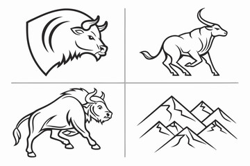 Graceful Line Art Logos – Buffalo, Cow, Ox, and Bull Designs
