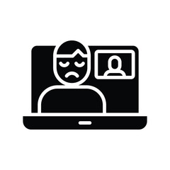 Video Call Burnout Icon Glyph Style Silhouette Depressed Remote Worker Face Tired of Online Meeting Communication Stress Fatigue Mental Health Symbol for Remote Work