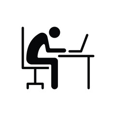 Slumped Desk Worker Icon Glyph Style Silhouette Tired Remote Employee Fatigue Symbol Mental Stress and Burnout Concept Overwhelmed Office Person Sitting at Laptop