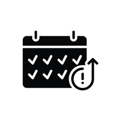 Schedule Alert Glyph Icon Solid Calendar with Deadline Notification and Upward Arrow Indicating Increased Workload and Task Stress Black Silhouette Icon for Remote Worker Burnout