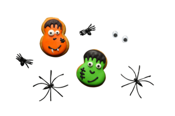 Monster and spider Halloween cookies, isolated on white, PNG