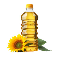 Sunflower oil bottle and sunflower