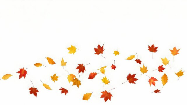 Floating Autumn Leaves Design in Red Orange and Yellow on White Background