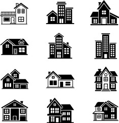 Collection of Modern and Classic Home Styles Vector Illustrations