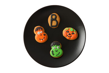 Halloween monster and pumpkin cookies, isolated on white, PNG
