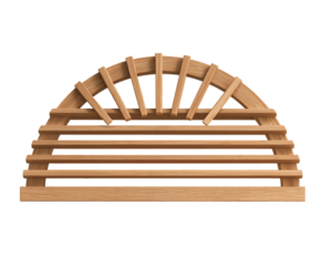 Wooden Semicircular Design Element with Radial and Horizontal Slats, PNG