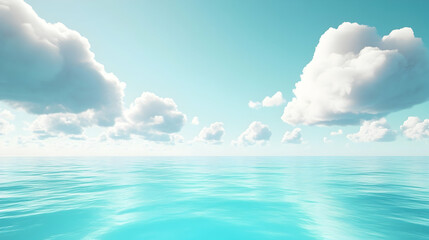 Serene ocean view with fluffy clouds and bright sky, summer vacation travel destination