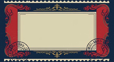 Vintage Postal Stamp Frame with Ornate Flourishes and Blank Space for Text or Image