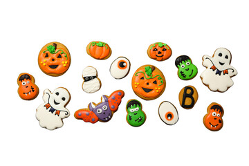 Colorful cookies for Halloween fun, isolated on white, PNG