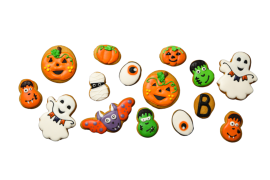 Colorful cookies for Halloween fun, isolated on white, PNG