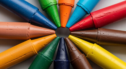 Crayons Arranged in a Circular Pattern