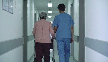 Fototapeta premium 高齢者をやさしく見守る若い男性看護師