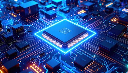 Fototapeta premium Illuminated Central Processing Unit on Circuit Board for Advanced Technology