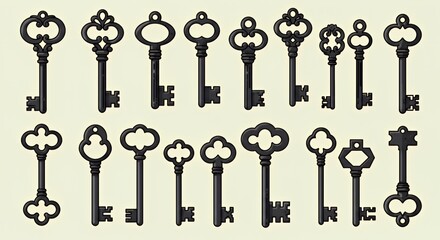 A Collection of 20 Ornate Antique Skeleton Keys